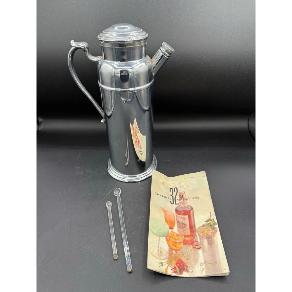 VINTAGE 11"Art Deco Stainless Chrome Cocktail Shaker Strainer with Acc